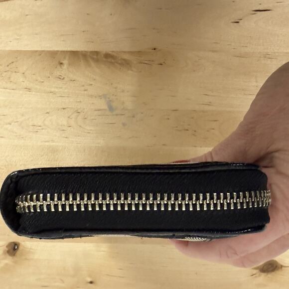 COACH Women's Signature Stripe Long Zip Around Wallet Black Tan 8" x 4" Classic - Picture 5 of 16